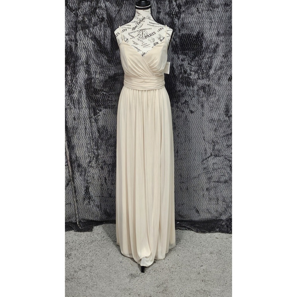Davids Bridal Ruched‎ Waist Dress Sz 2 Ivory Mesh Ball Gown Bridesmaid Hoco Prom